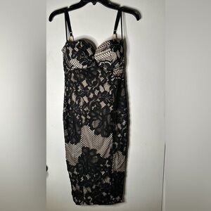 Boohoo Black Lace Strapless Dress with Nude Lining